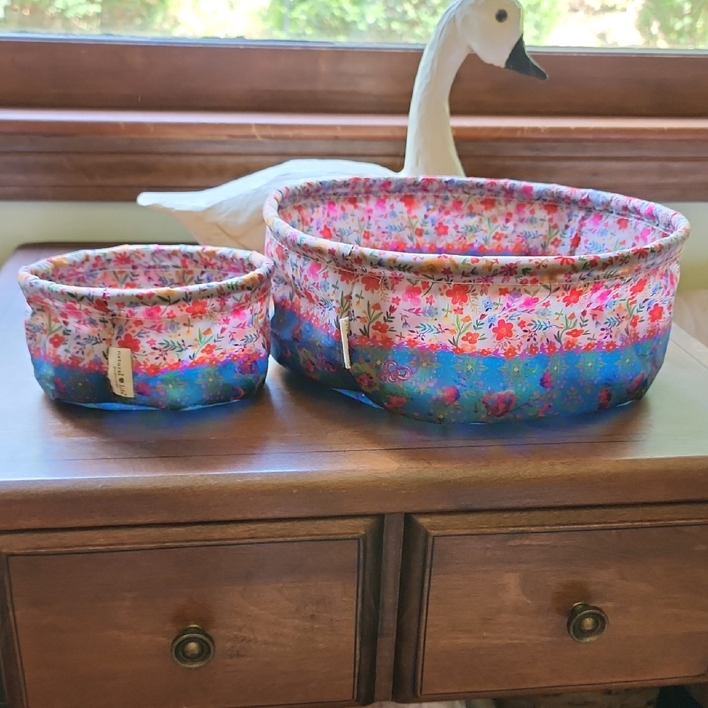 Natural Life Floral and Blue Fabric Organizer Bins 2 Piece Set